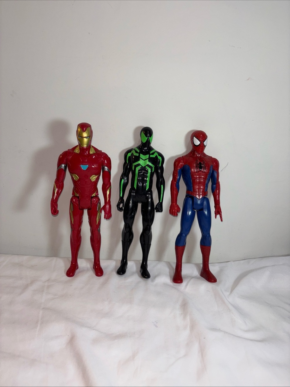 Marvel Superhero Action Figure Lot - Iron Man, Spider-Man, Black Suit
